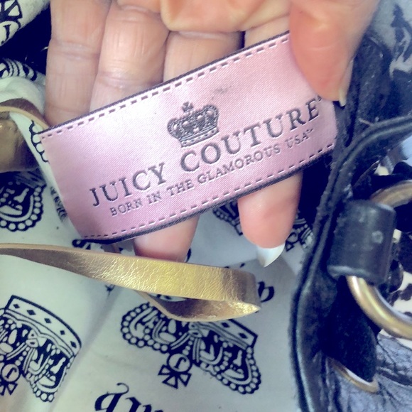 JUICY COUTURE Y2K black and cream Daydreamer houndstooth velour tote handbag. - Picture 14 of 16